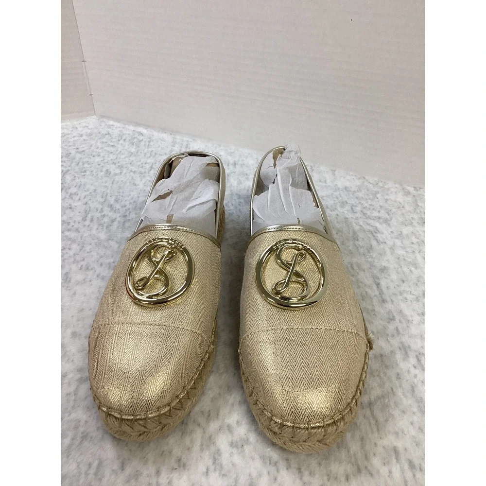 Sam and Libby Celeste 2 Gold Metallic Espadrille Flats‎ Size 9.5 Chevron Slip On